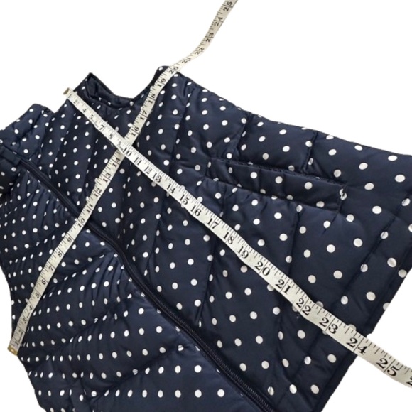 Lands' End Women' S Navy Dark Blue with White Polkadots Zip Up Down Puffer Vest - Picture 8 of 10